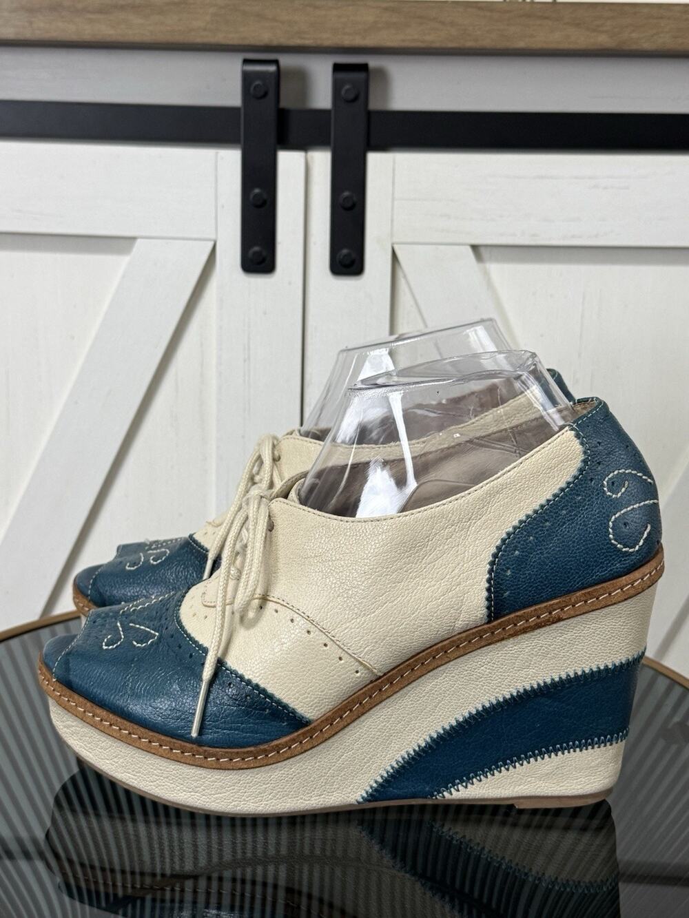 Pilcro and the Letterpress Anthropologie Wedge Heels Peep Toe Oxford Shoes 8.5M